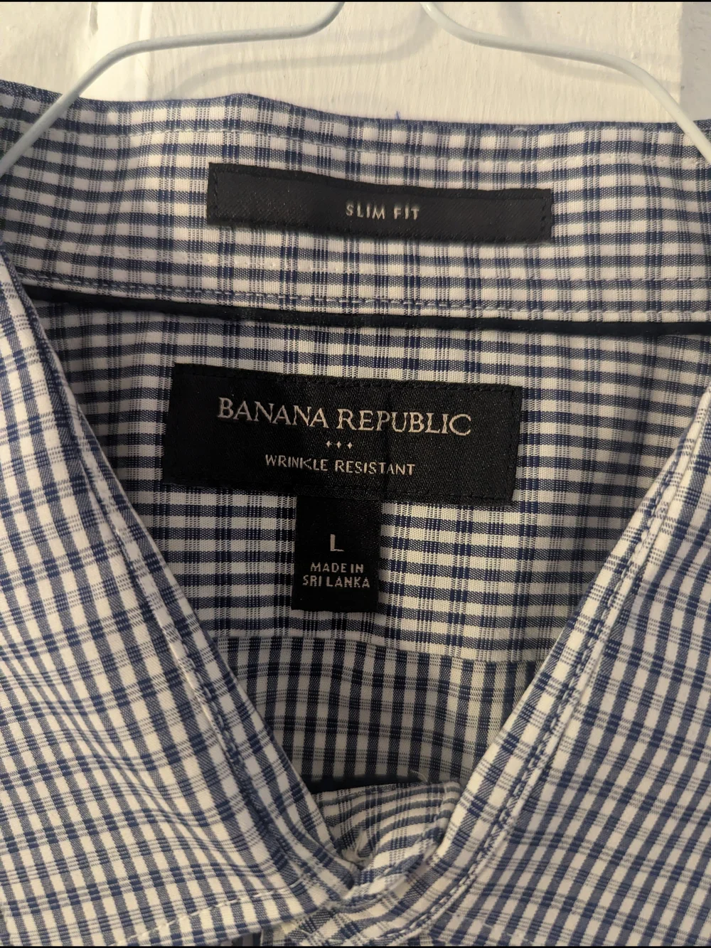 Banana Republic Men's Navy and White Micro Gingham Dress Shirt